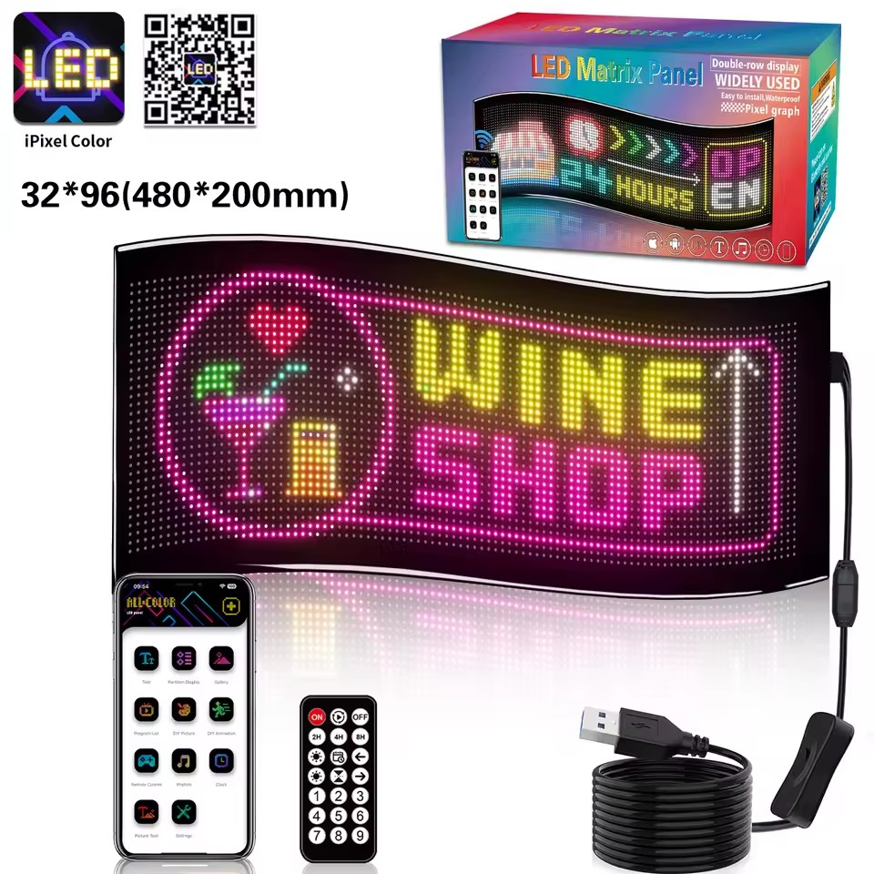 Smart LED Matrix Panel Scrolling Bright Advertising USB 5V Bluetooth ...