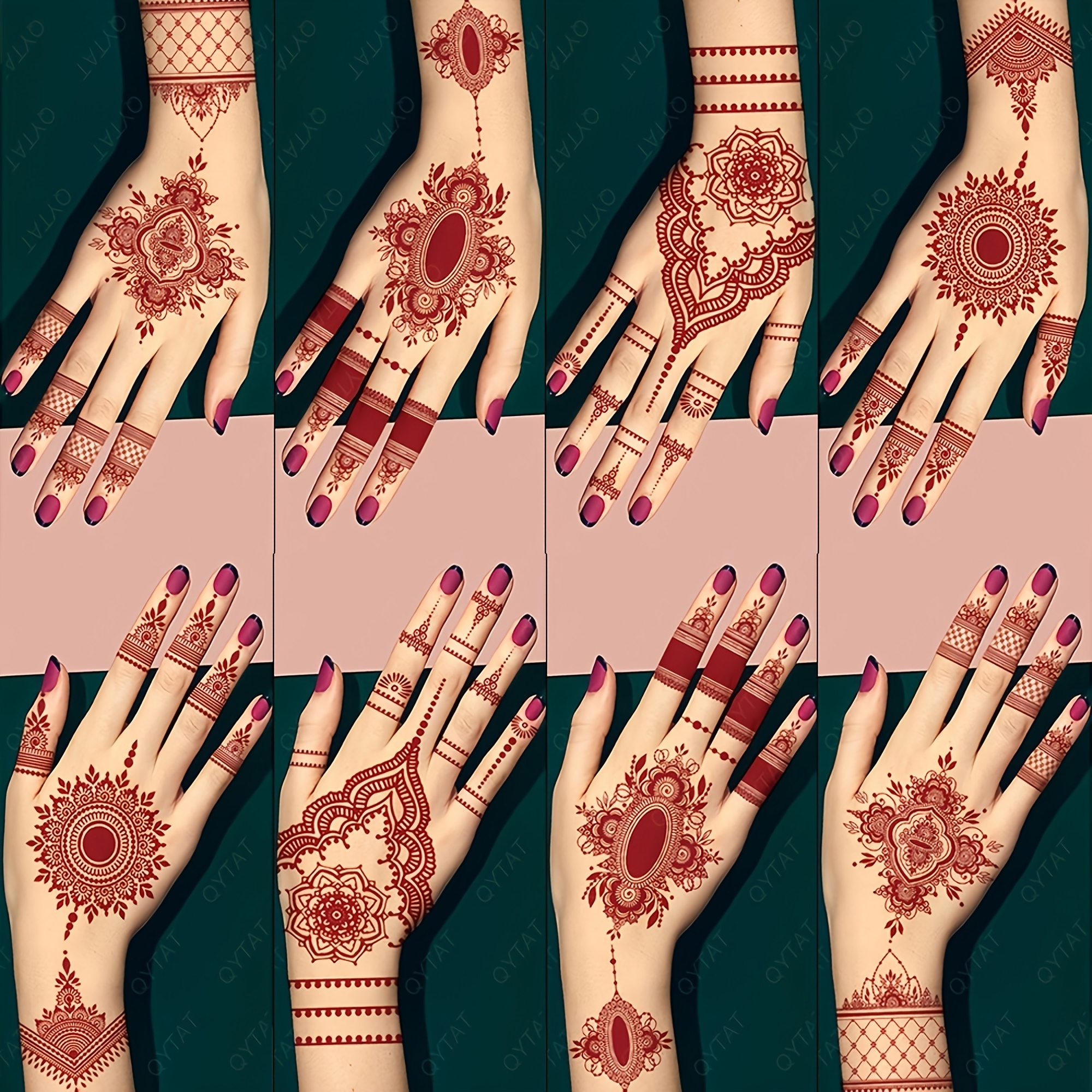 Red Lace Henna Tattoo Sexy Maroon Tattoo Stickers Waterproof India Mehndi Design Temporary Tattoos Finger Hand Tattoo For Women. 