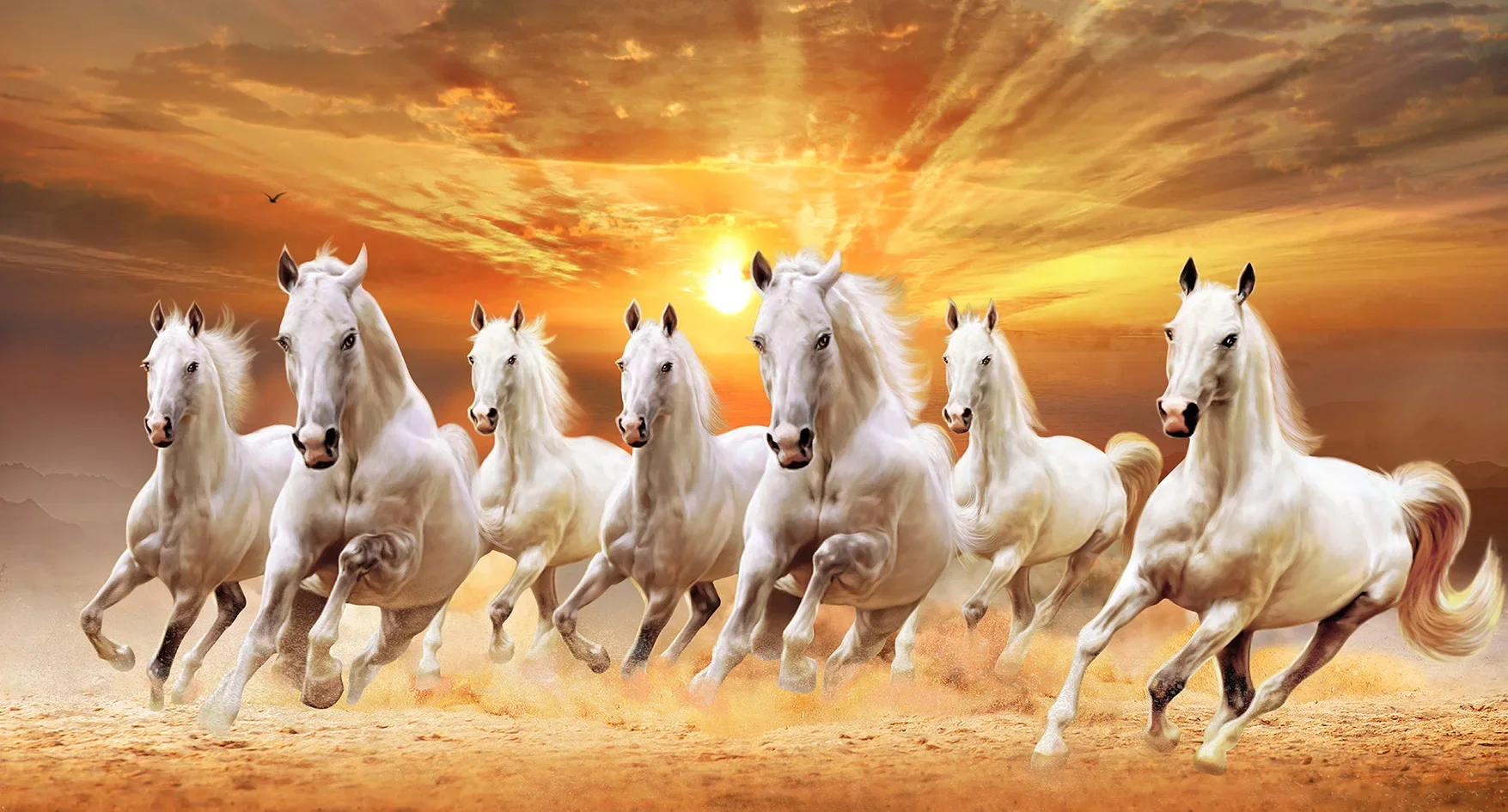 7 White Running Horses Canvas Painting Animal Posters and Prints Wall ...