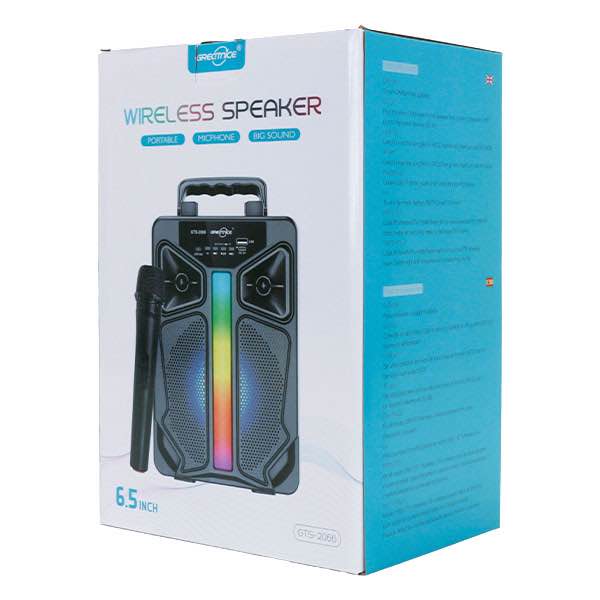 GTS 2066 Wireless Portable Bluetooth Speaker With Led Light Support Mic,FM,AUX,USB,TF Card [With Wireless Mic]