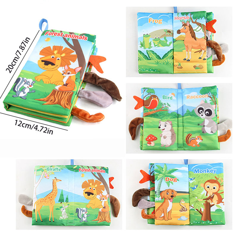 New Baby Cloth Books Visual and Auditory Training Early Educational Toys Kids Cartoon Animal Tails Book for Toddlers 12-72 Month. 