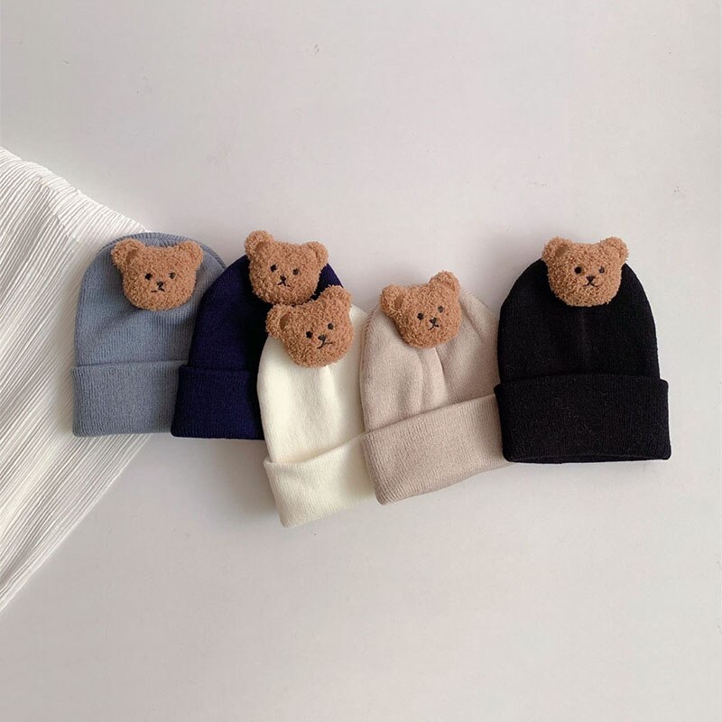 Cartoon Bear Baby Knitted Hat Autumn Winter Warm Newborn Infant Beanies for Boys Girls Soft Comfortable Toddler Kids Bonnet. 