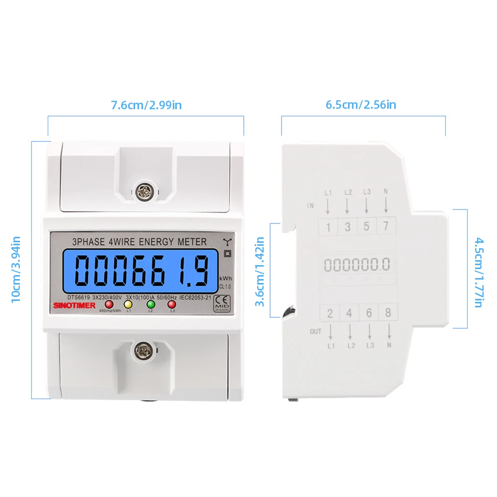Din Rail 380V 3 Phase 4 Wire Electronic Energy Watt Power Consumption ...