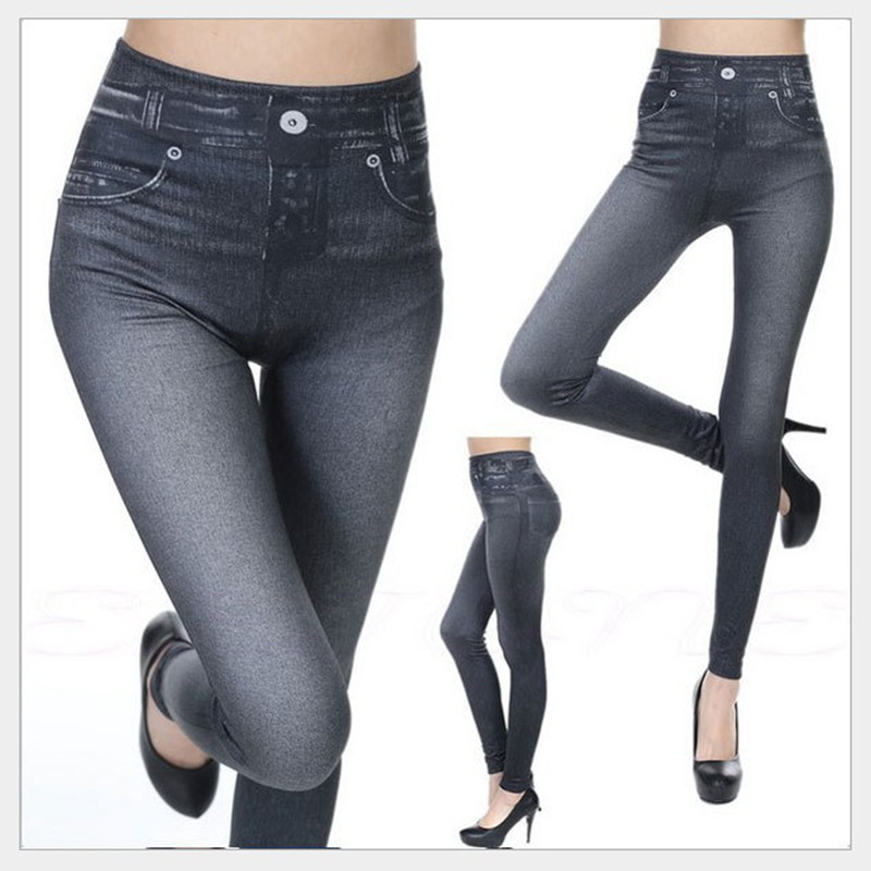 High Waist Elastic Imitation Denim Sports Gymnasium Pencil Pant Casual Trouser Women Clothes Long Leggings Dye Vintage All-match. 