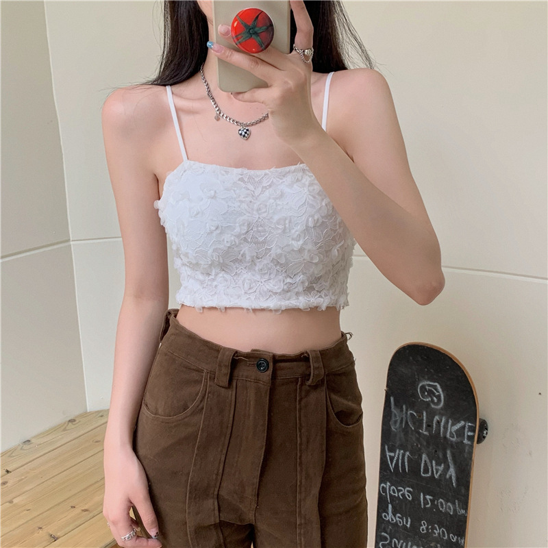 Women Summer New Rose Lace Tank Top Sexy Off Shoulder Crop Tops With Bra Pad Backless Sweet Outer Wear Underwear Solid Tube Tops. 