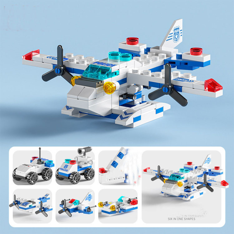 Mini size 6 In 1 Building Blocks DIY Police Car Fire Truck Castle Model ...