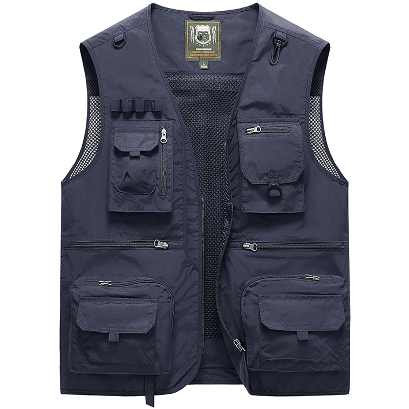 Men's Mesh Casual Fishing Work Vest Jackets Summer Fashion Large Size 5XL Men Multi Pockets Waistcoat Vest Sleeveless Coat. 