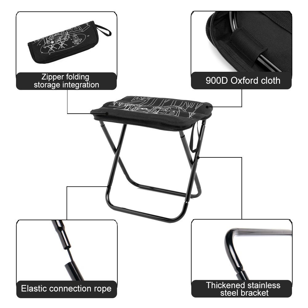 Widesea Camping Stool Foldable Chair Outdoor Fishing Lightweight Zipper Storage Portable Stainless Steel Hiking Travel Furniture. 