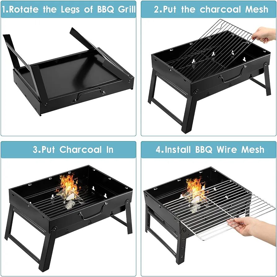 Uten Charcoal Grill, BBQ Grill Folding Portable Lightweight smoker Gril. 