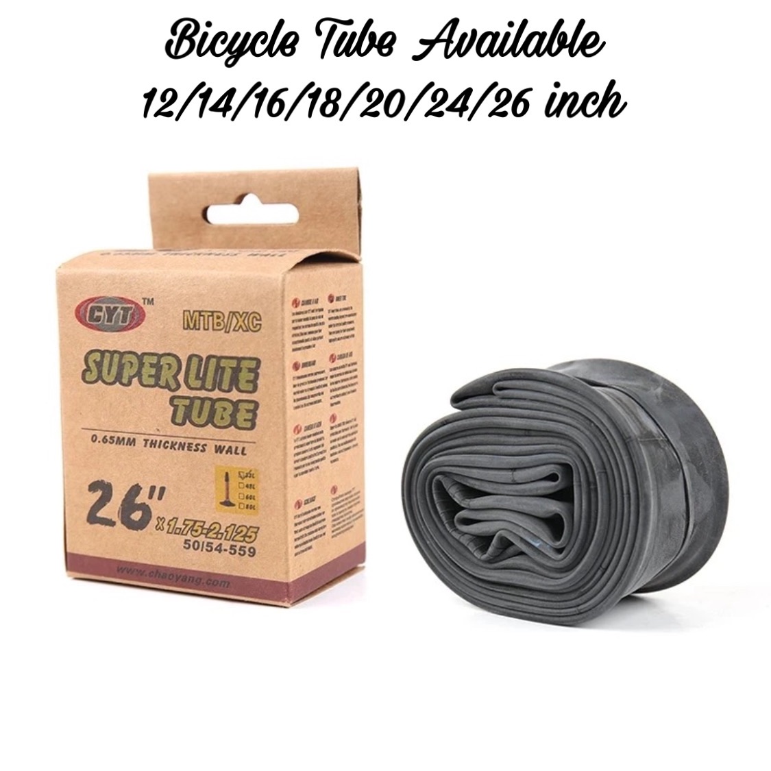 Bicycle Tube With All Sizes 12”/14”/16”/18”/20”/24”/26”/28”(STD) Rubber Inner Tubes Mountain Bike Bmx Bike Standard Tubes Available