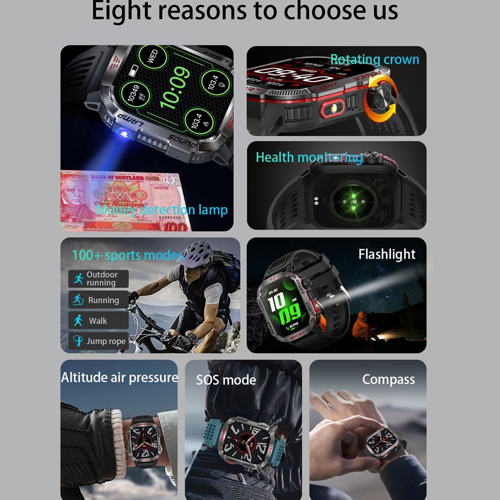 ChiBear 2024 New Men's Outdoor Military Compass GPS Smartwatch Flashlight 600 mAh 100+ Sport Mode Smart Watch For Huawei xiaomi. 