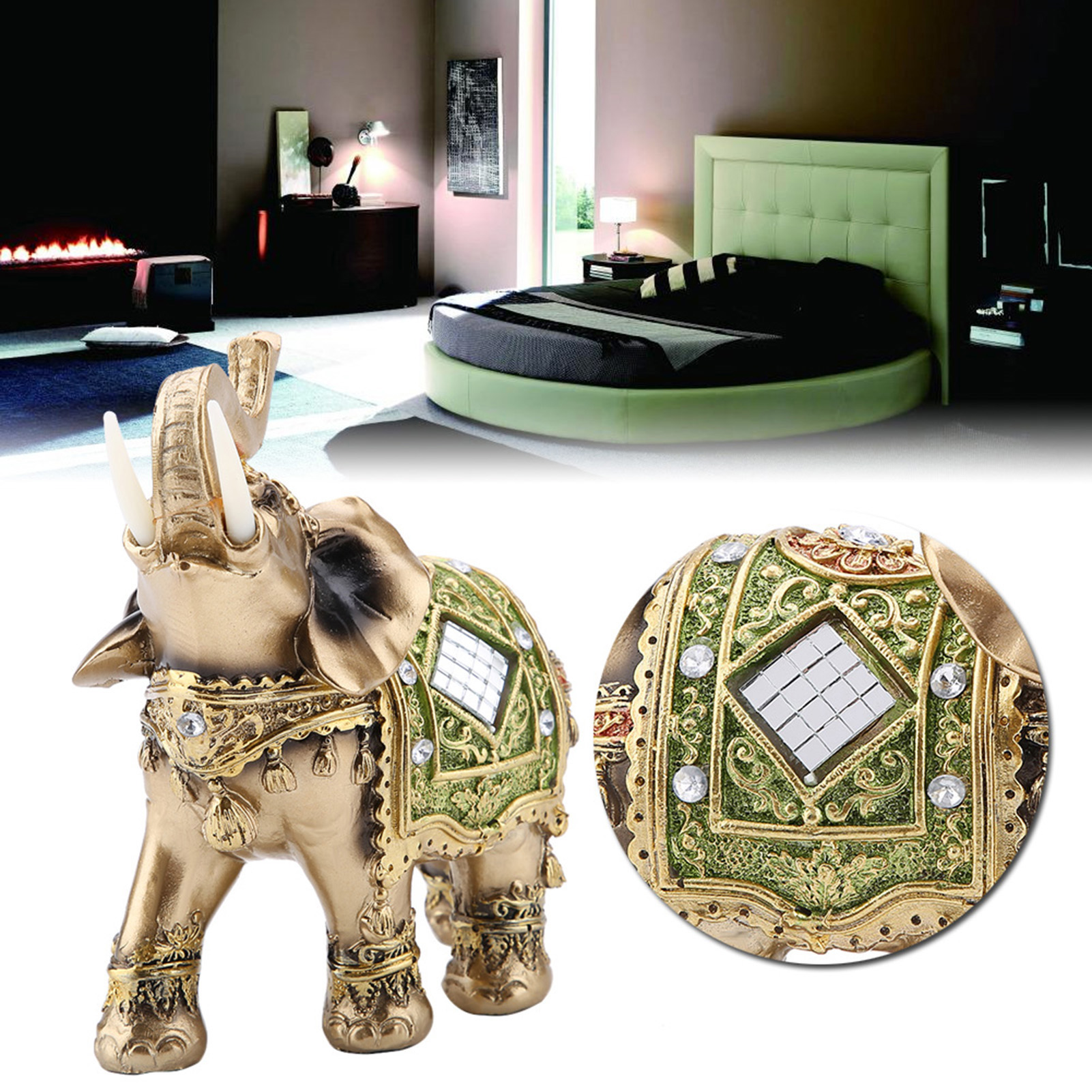 COC-HURRISE Statue d'éléphant Lucky Feng Shui Golden Elephant Statue Sculpture Richesse Figurine