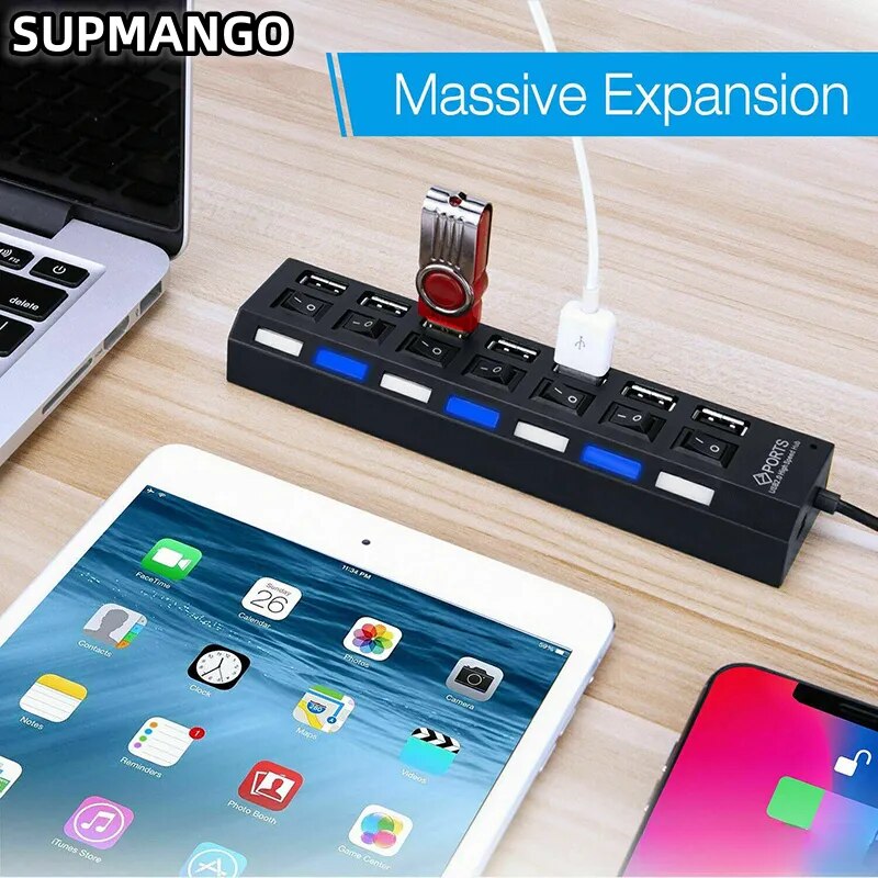 USB HUB USB Switch Hub 2.0 Adapter High Speed Multi 7 Ports Hub USB On ...