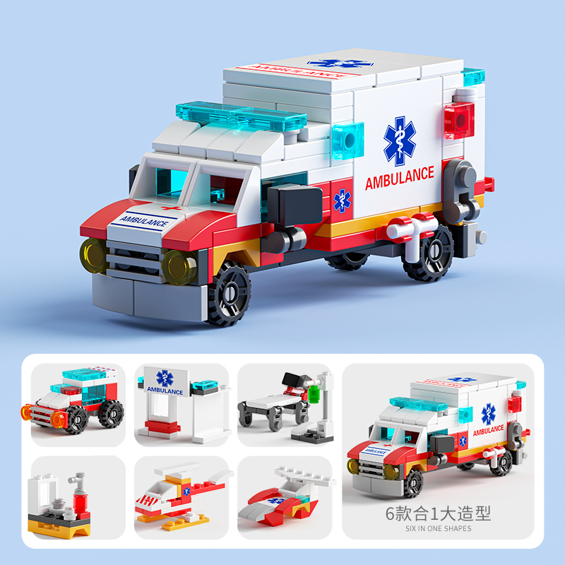 6IN1 Building Blocks City Fire Car Police Truck Engineering Crane Tank ...