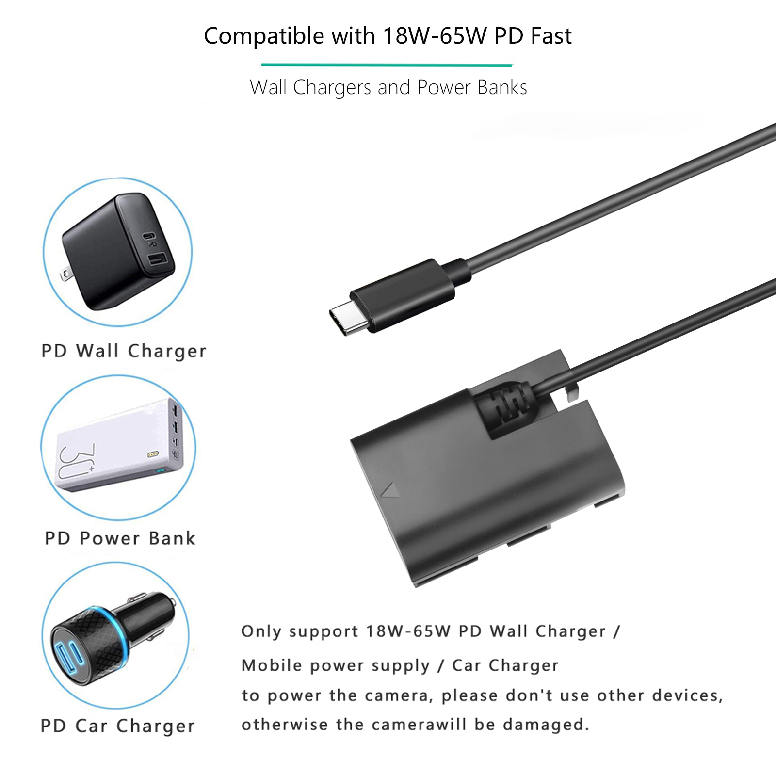 ACK-E6 DR-E6 USB-C Adapter LP-E6 LP-E6N Dummy Battery for Canon EOS R R5 R6 R7,80D 70D 60D 90D,5D Mark II III IV,6D 7D. 