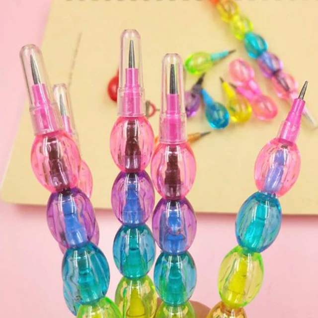 4 pcs Stackable Pencils Colored Bead Pencils Rainbow Buildable Pencil Writing Drawing Pencils Stationery Supplies Party Favors Non-sharpening Pencils. 