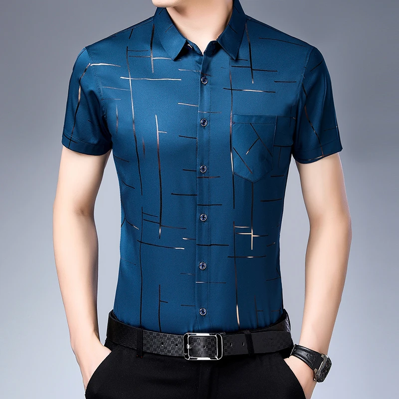 New Men's Business Casual Short Sleeved Shirt No Iron and Wrinkle Resistant Top. 