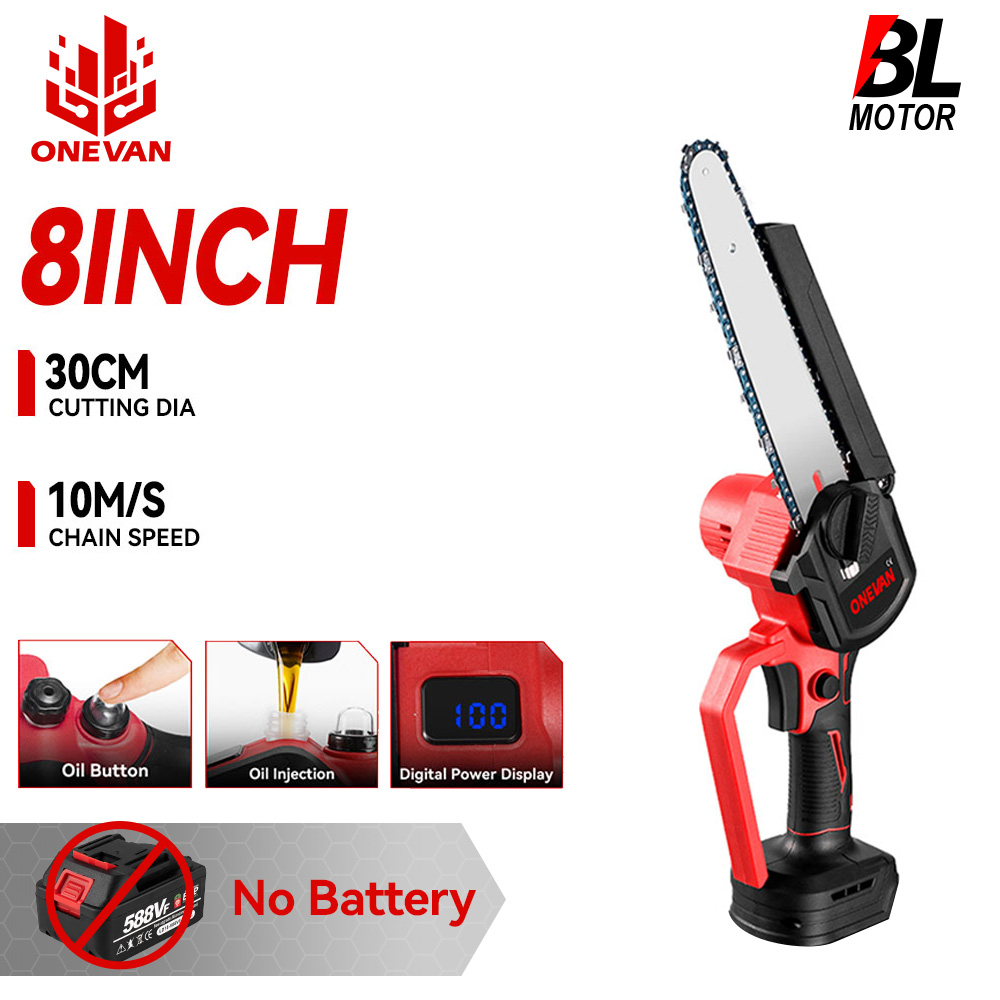 ONEVAN 4500W 8 Inch Brushless Electric Saw Chainsaw With Oil Spray Rechargeable 45000RPM Woodworking Tool For Makita Battery Pin