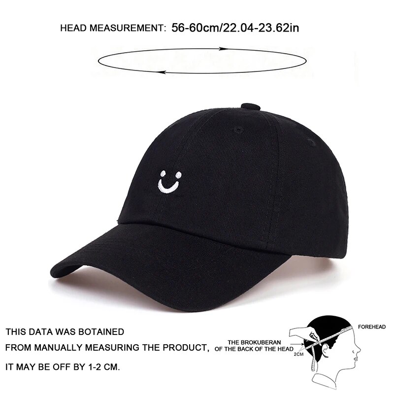 Unisex Smiling Face Embroidery Baseball Caps Spring Autumn Outdoor Adjustable Casual Hats Sunscreen Hat. 