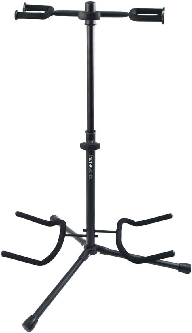 2 in 1 Double Guitar Stand With Heavy Duty Tubing - Guitar bass Accessories two way guitar stand dual guitar stand Portable Universal Folding Floor Tripod Bracket for Acoustic Electric Guitar Bass, Strong Stability, 60cm -105cm Height Adjustable. 