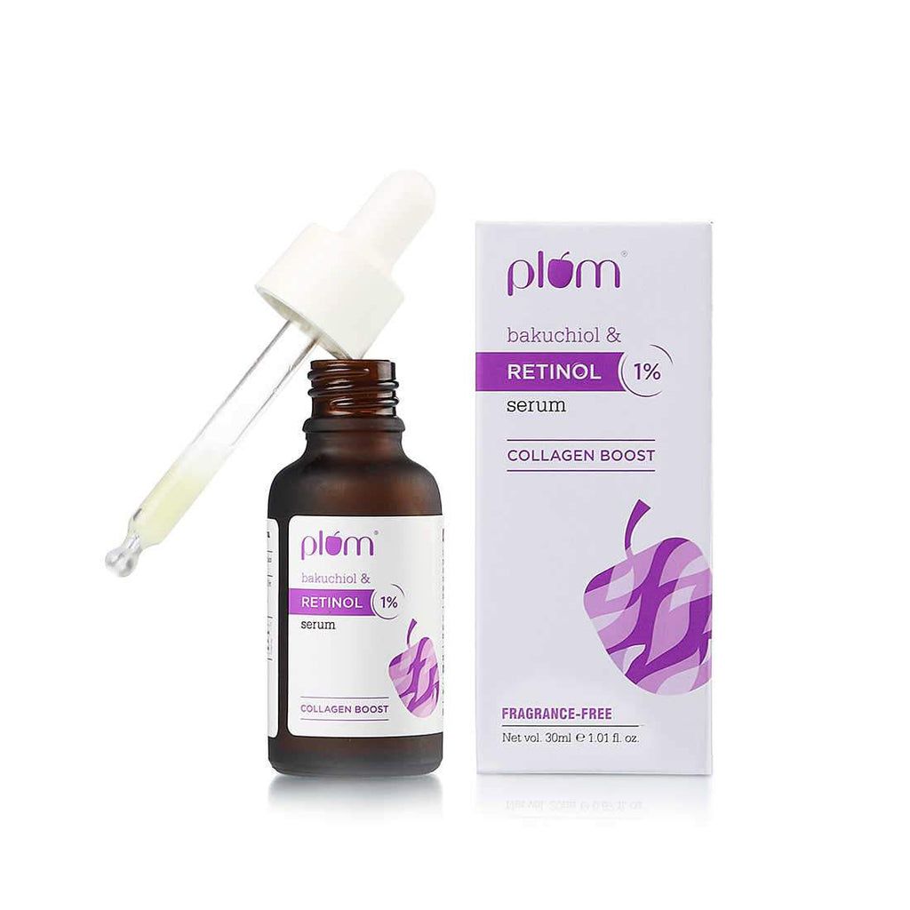 Plum 1% Retinol Face Serum with Bakuchiol  Reduces Fine Lines & Wrinkles  Promotes Cell Turnover for Youthful, Smooth Skin  100% Vegan & Fragrance-Free  20 ml, Yellow (plumgoodness)