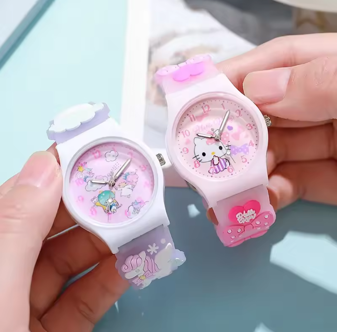 3D Sanrio Hello KittyMy Melody Cinnamon Roll Wrist Anime Kids Watch 3D Student silica gel strap Quartz Watch. 