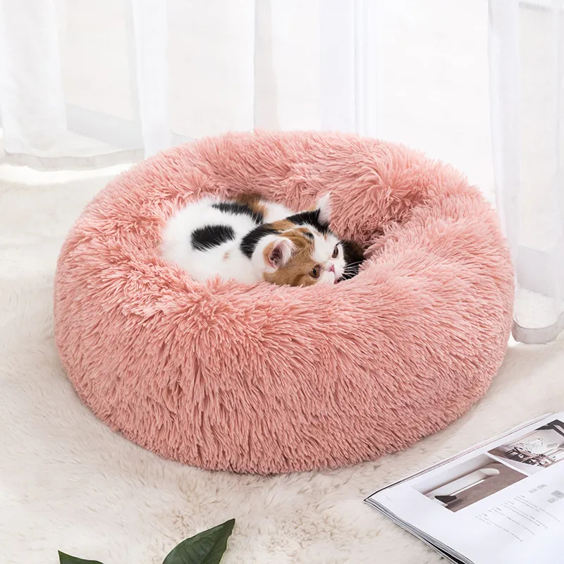 Cat Nest Round Soft Shaggy Mat for Kittens Chihuahua Indoor Dog Cat Bed Pet Supplies Removable Machine Washable Pillow Bed. 