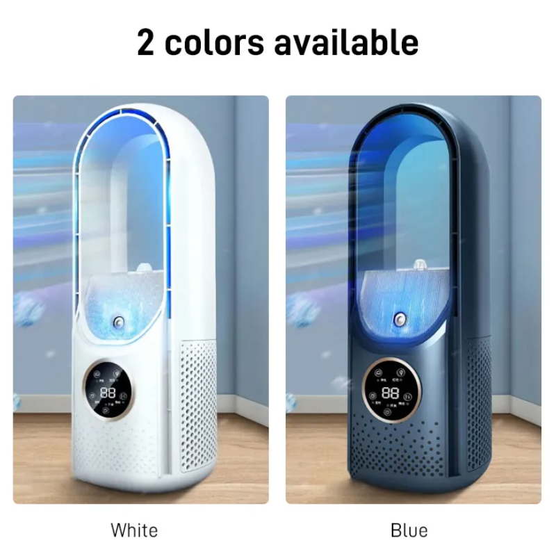 Silent air conditioning fan Portable Air cooler Fan LED Display Leafless Electric Fan 6h Timer USB charging Heater fan. 