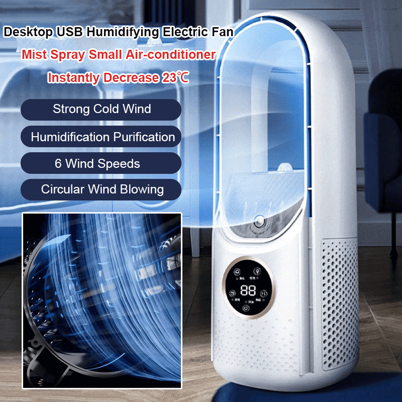 Silent air conditioning fan Portable Air cooler Fan LED Display Leafless Electric Fan 6h Timer USB charging Heater fan. 