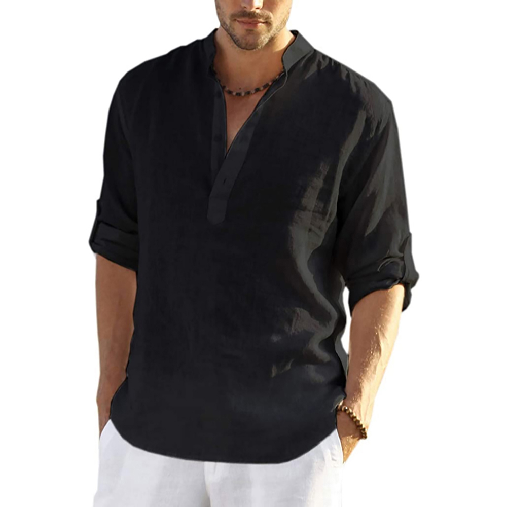 Men's Daily Linen Long Sleeve Shirt Solid Color Loose Casual Shirt Cotton Linen Comfy Fit Blouses Men Clothing. 