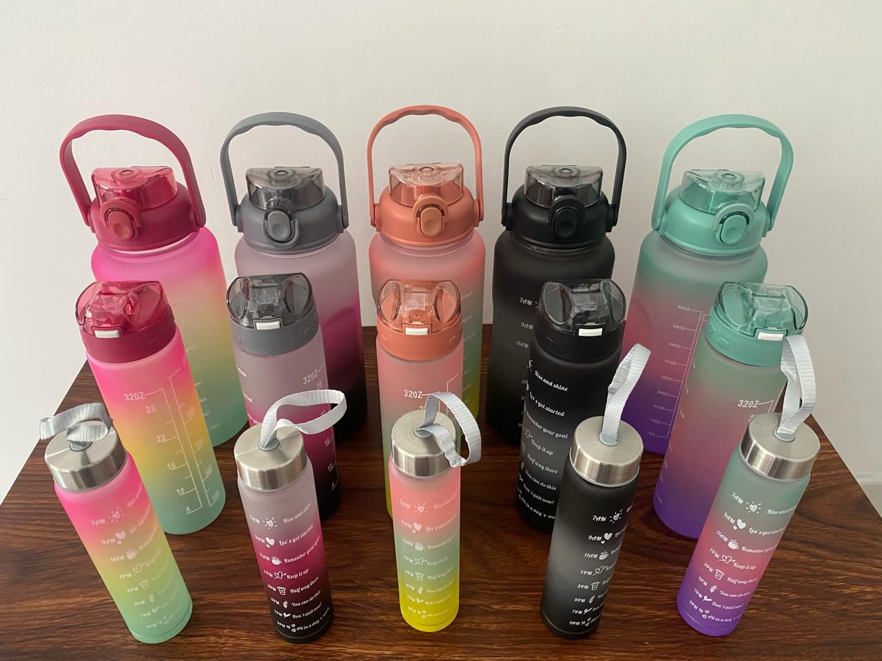 3 in 1 water bottle random colour set portable 3200 ml gradient new 3 pcs water bottle gym fitness jugs straw water bottle. 