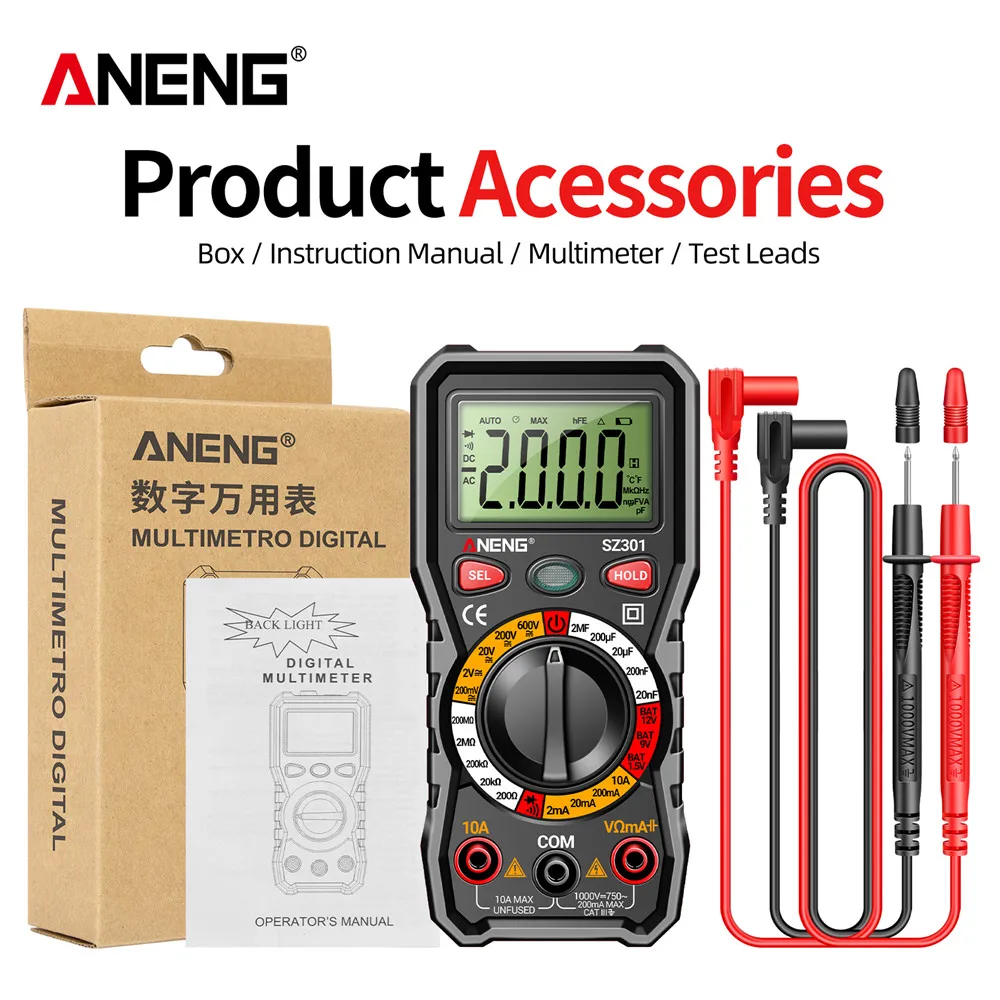 ANENG SZ301 Digital Multimeter AC/DC Votage Current Automatic Tester Electrical Resistance Ohm Ammeter Capacitance Meter. 