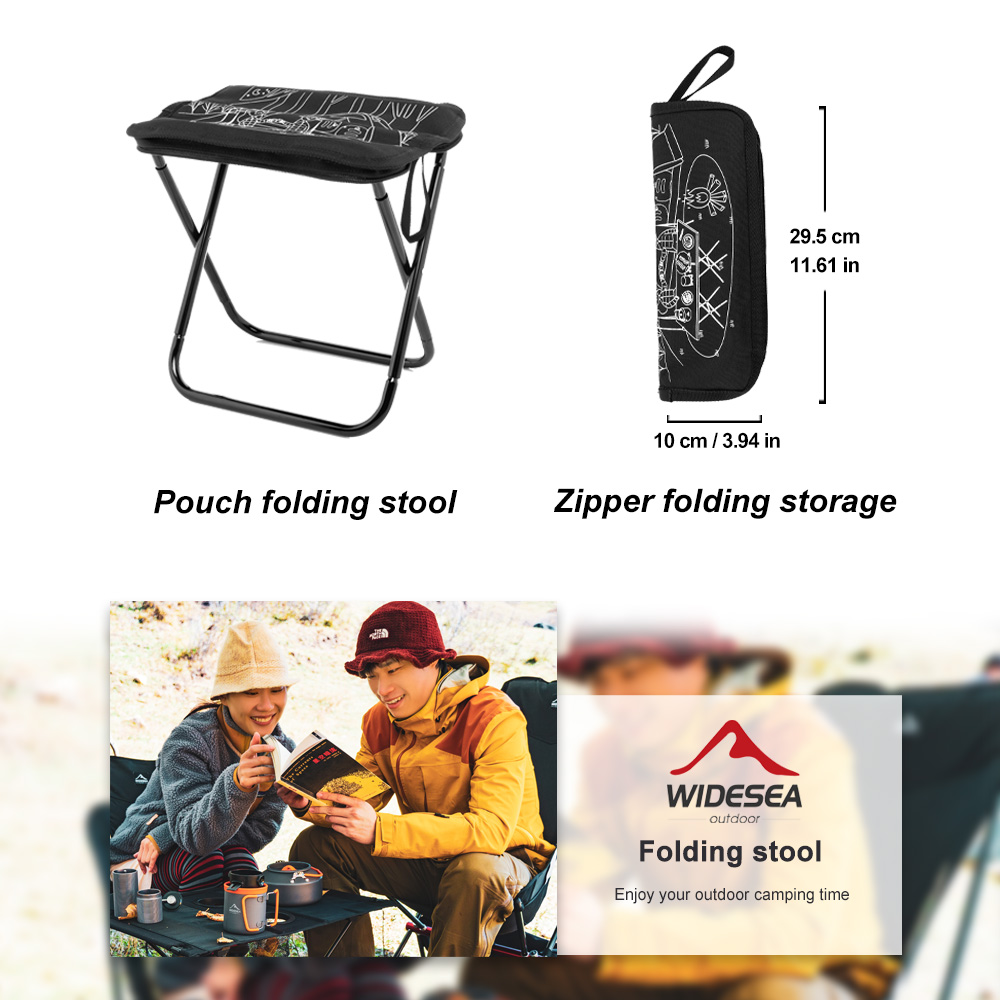 Widesea Camping Stool Foldable Chair Outdoor Fishing Lightweight Zipper Storage Portable Stainless Steel Hiking Travel Furniture. 
