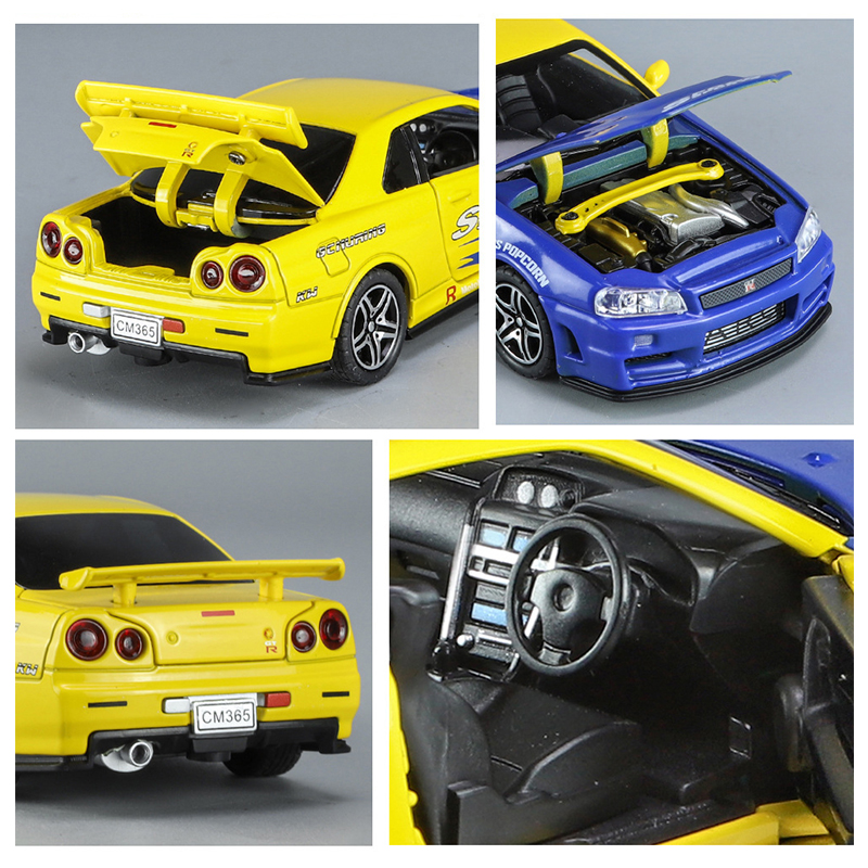 1:32 GTR R34 SKYLINE Fast Alloy Simulation Car Model Diecasts & Toy Vehicles And Furious Cars Decoration Toys For Children Boy. 