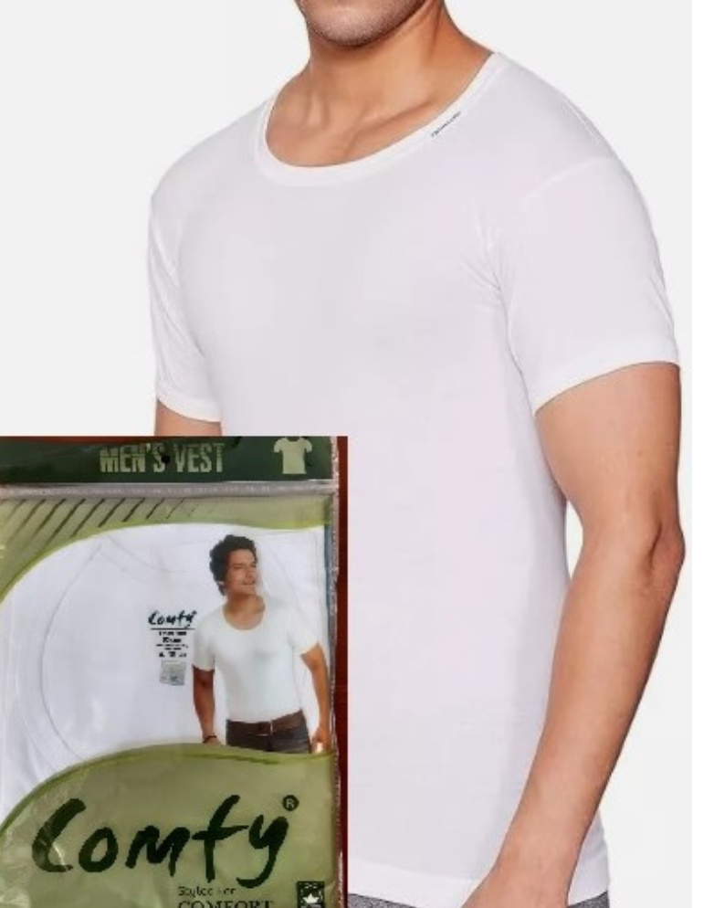 Comfy Sleeve White Cotton Men Vest. 