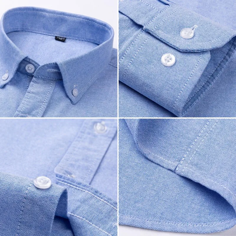 100% Pure Cotton Men Long Sleeve Dress Shirt for Oxford Shirt Men Plaid Striped Work Casual Social Shirts Male Regular-Fit S-6XL. 