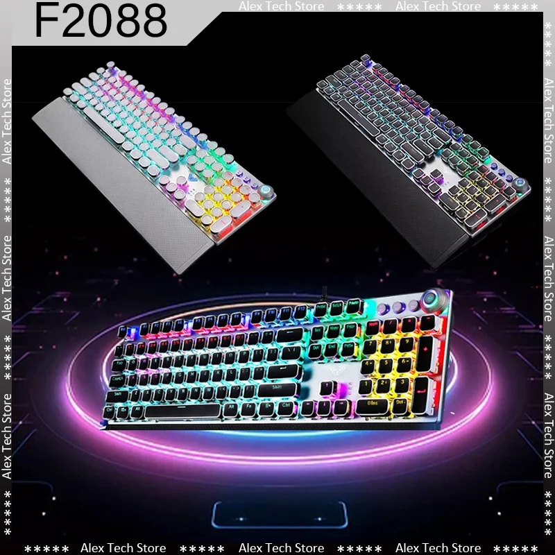 AULA F2088 Mechanical Gamer Keyboard Punk Keycap Retro 104Keys Multimedia Knob RGB Backlit Wired Anti-ghosting Gaming Keyboard. 