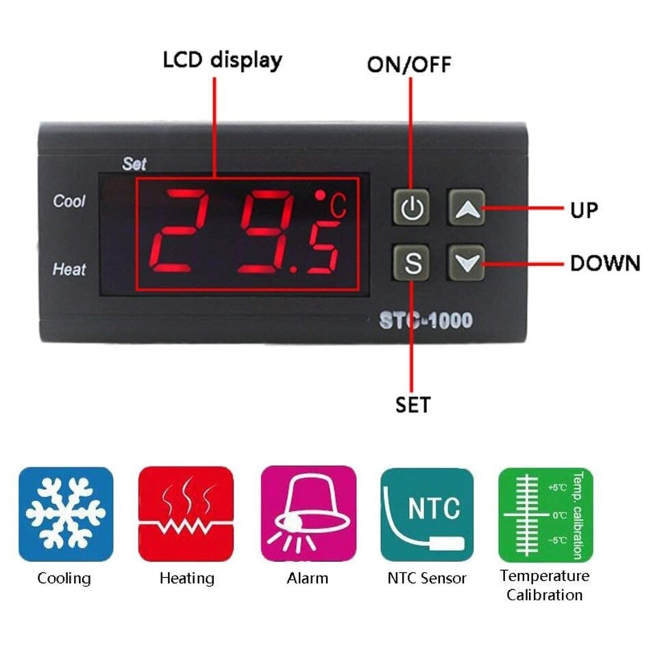 STC 1000 LED Digital Thermostat for Incubator Temperature Controller Thermoregulator Relay Heating Cooling DC 12V 24V 110-220V. 