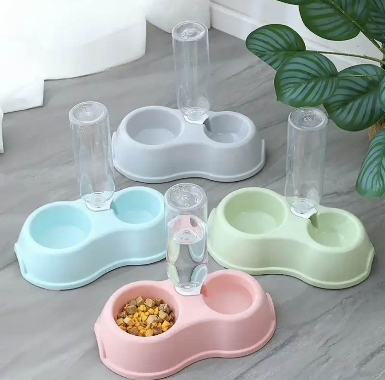 Cat and Dog Bowl Automatic Drinking and Feeding Integrated Plastic Double Bowl Cone Cat Food Small Cat Pet Automatic Water Bowls. 