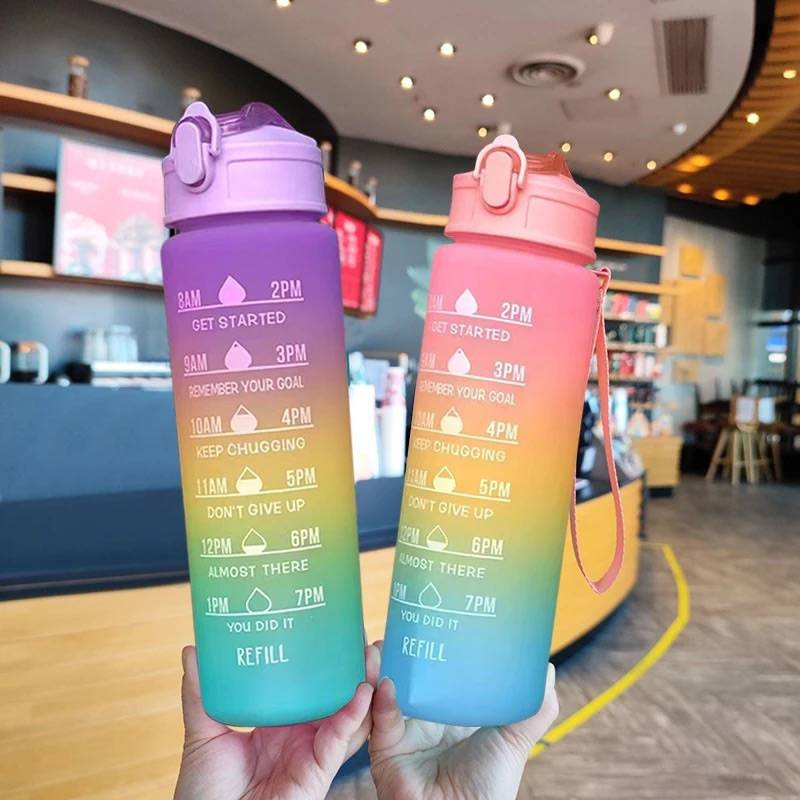 1pc Sporty Gradient Matte Plastic Water Bottle Portable Space Cup High  Value Fitness Cup