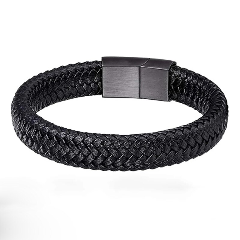 Black PU Leather Magnetic Bracelet Men's Mature and Stable and Elegant Giving Men The Best Gift for Men. 