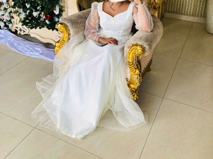 Wedding Frock Vintage Style Tea-Length Gown with Lace Trim Long Sleeve Floor-Length Dress for Women
