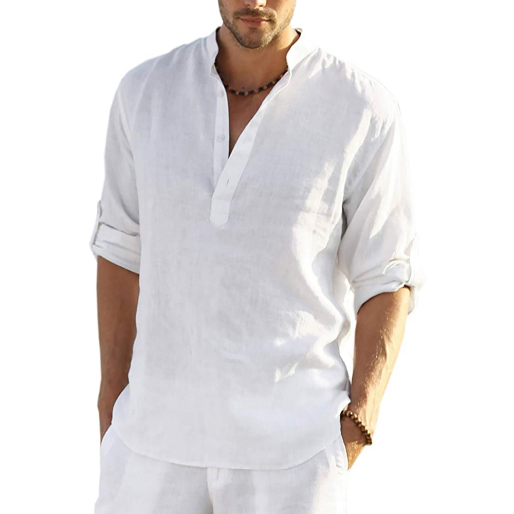 Men's Daily Linen Long Sleeve Shirt Solid Color Loose Casual Shirt Cotton Linen Comfy Fit Blouses Men Clothing. 