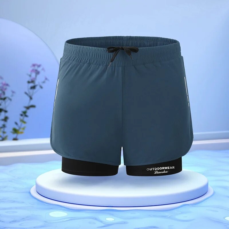 5/1Men's Aloe Pants Athletic Shorts Two-Layer Swim Trunks: Stylish, Quick-Drying & Comfortably Fit for Beach, Pool & Hot Spring!. 