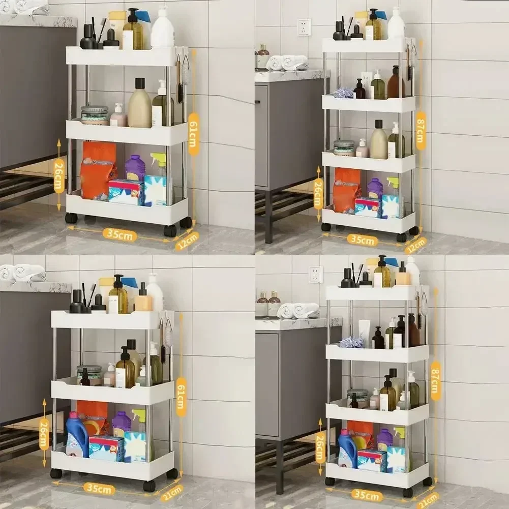 Storage Cart Multifunctional High Capacity Save Space 3/4-Tier Storage Movable Floor-Standing Rolling Vertical Shelf for Kitchen. 