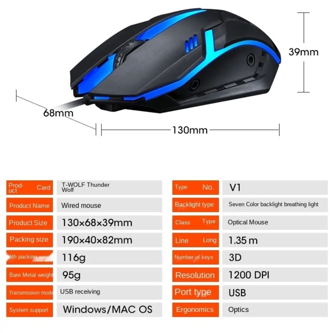 T-wolf V1 Wired RGB Gaming mouse. 