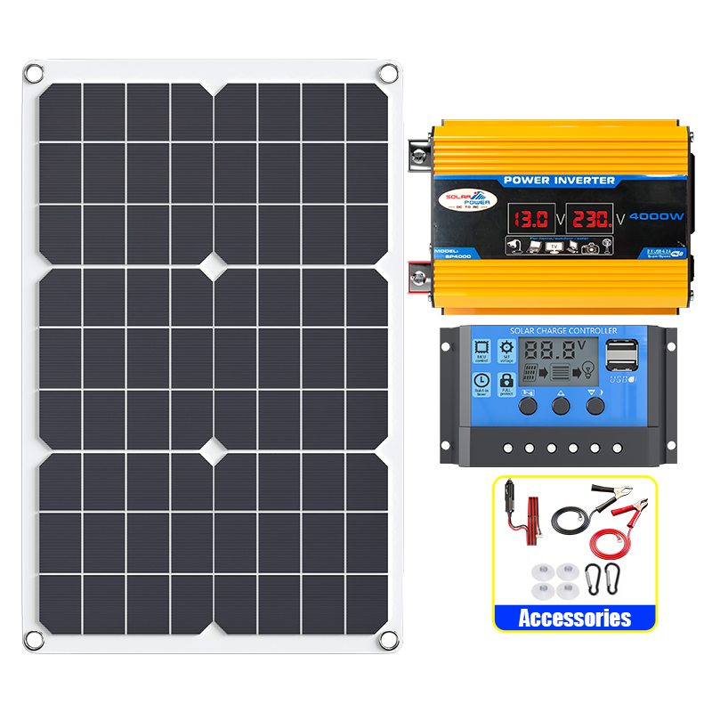 Solar System Inverters Panel Kit 4000W solar inverter kit, 12V to 110V/220V solar system, solar panel ...