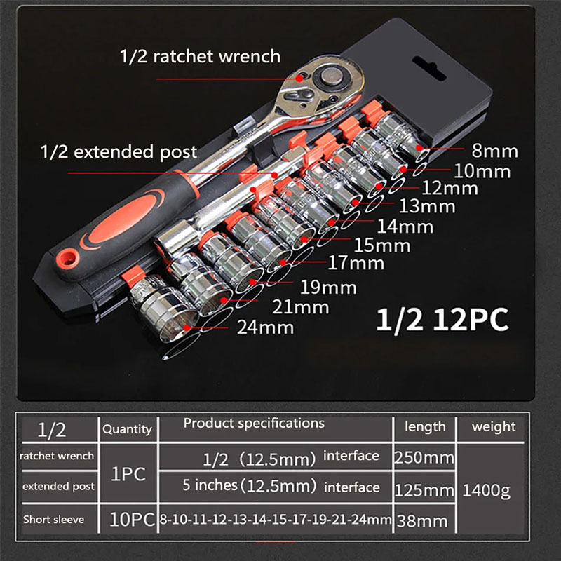 1/4'' 3/8'' 1/2'' Socket Wrench Set Extension Rod Multifunction