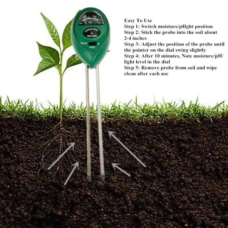 3 in 1 Soil Meter Moisture Light PH Testers With 2 Probes Soil Monitor for Garden Plant Test Flower Instrument Tool. 