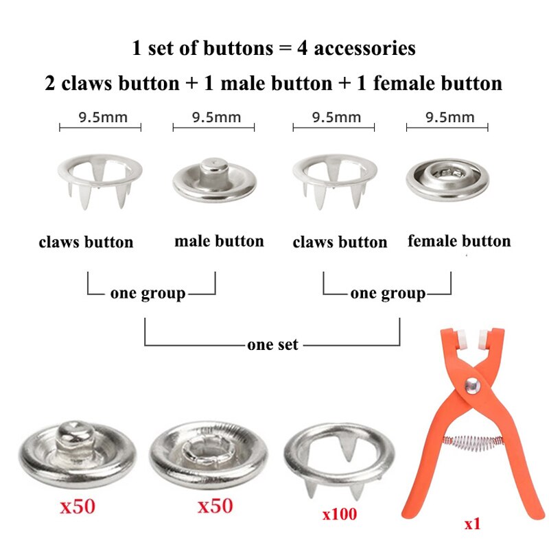 1Pc Plier Tool and 50 Set Metal Snap Button Kit Clothing Sewing Buttons Installation Tool Sewing DIY Craft Accessries. 
